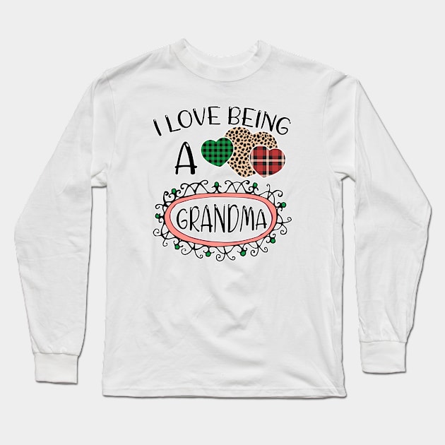 I Love Being Grandma Heart Valentine's Day 2021 Red Plaid Long Sleeve T-Shirt by Marcekdesign